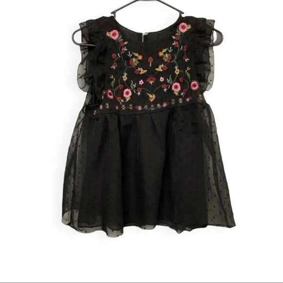 Black Embroidered Sheer Flowy Shirt NWOT - Picture 1 of 5